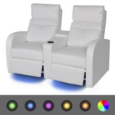 Emaga vidaxl fotele kinowe 2 osobowe, biała, sztuczna skóra, z podświetleniem led