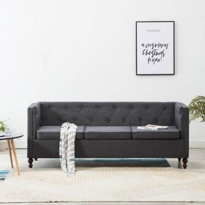 Emaga vidaxl sofa 3-osobowa w stylu chesterfield, materiałowa, ciemnoszara