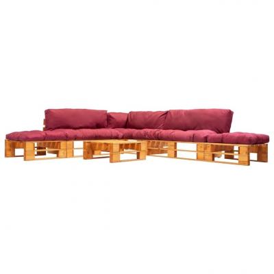 Emaga vidaxl 6-cz. zestaw ogrodowy, czerwone poduszki, palety z drewna