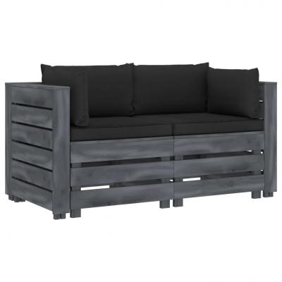 Emaga vidaxl ogrodowa sofa 2-osobowa z palet, z czarnymi poduszkami, drewno