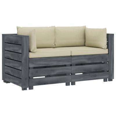 Emaga vidaxl ogrodowa sofa 2-osobowa z palet, z kremowymi poduszkami, drewno