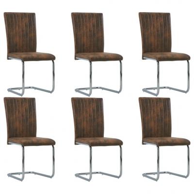 Emaga vidaxl krzesła stołowe, wspornikowe, 6 szt., brązowe, sztuczny zamsz