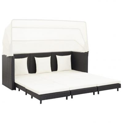 Emaga vidaxl rozkładane łóżko ogrodowe z zadaszeniem, rattan pe, czarne