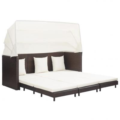 Emaga vidaxl rozkładane łóżko ogrodowe z zadaszeniem, rattan pe, brązowe