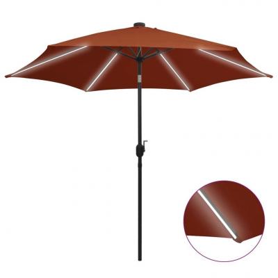 Emaga vidaxl parasol ogrodowy z led i aluminiowym słupkiem, 300 cm, terakota