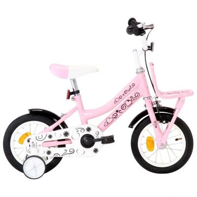 Emaga vidaxl rower dla dzieci z bagażnikiem, 12 cali, biało-różowy