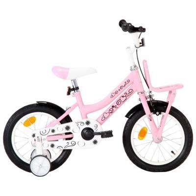 Emaga vidaxl rower dla dzieci z bagażnikiem, 14 cali, biało-różowy