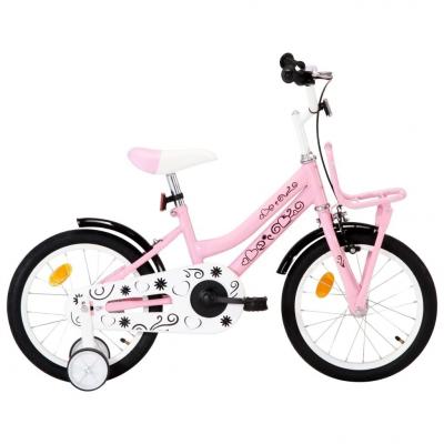 Emaga vidaxl rower dla dzieci z bagażnikiem, 16 cali, biało-różowy