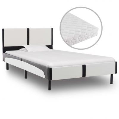Emaga vidaxl łóżko z materacem, biało-czarne, ekoskóra, 90 x 200 cm