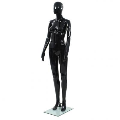 Emaga vidaxl manekin damski ze szklaną podstawą, czarny, błyszczący, 175 cm