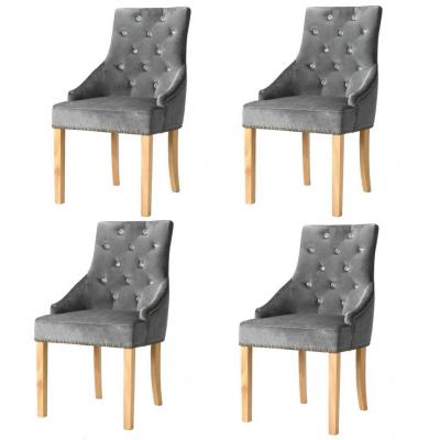 Emaga vidaxl krzesła stołowe, 4 szt., srebrne, lite drewno dębowe i aksamit