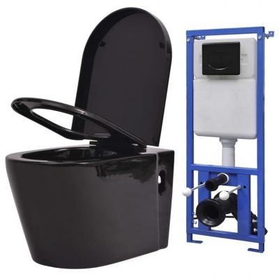 Emaga vidaxl podwieszana toaleta ceramiczna ze spłuczką podtynkową, czarna