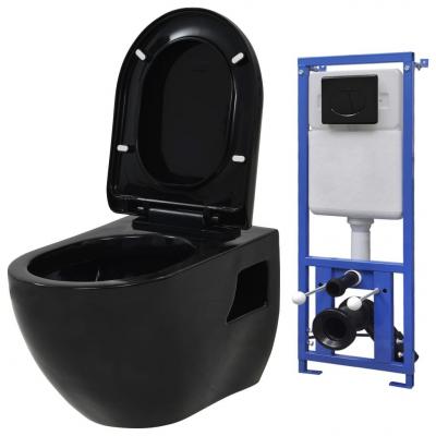 Emaga vidaxl podwieszana toaleta ceramiczna ze spłuczką podtynkową, czarna