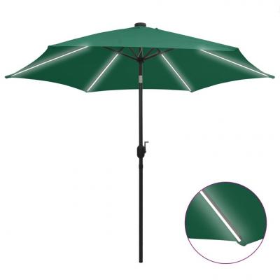 Emaga vidaxl parasol ogrodowy z led i aluminiowym słupkiem, 300 cm, zielony