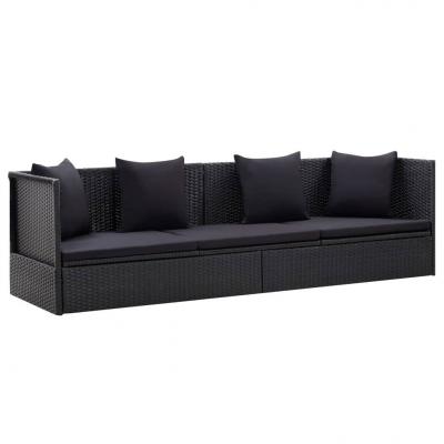 Emaga vidaxl sofa ogrodowa z poduszkami, polirattan, czarna