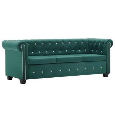 Emaga vidaxl sofa chesterfield, 3-os., obita aksamitem, 199x75x72cm, zielona