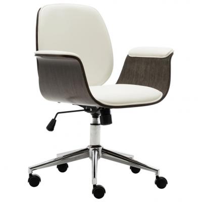 Emaga vidaxl krzesło biurowe, białe, gięte drewno i sztuczna skóra