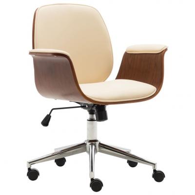 Emaga vidaxl krzesło biurowe, kremowe, gięte drewno i sztuczna skóra
