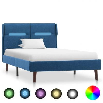 Emaga vidaxl rama łóżka z led, niebieska, tapicerowana tkaniną, 90 x 200 cm