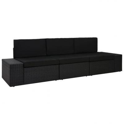 Emaga vidaxl sofa modułowa 3-osobowa, rattan pe, czarna