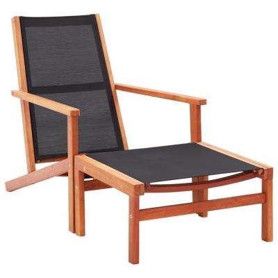 Emaga vidaxl krzesło ogrodowe z podnóżkiem, czarne, eukaliptus i textilene