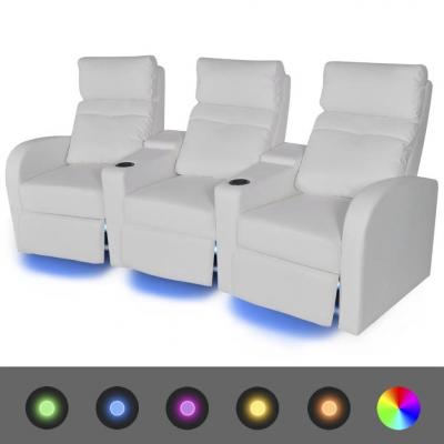 Emaga vidaxl fotele kinowe 3 osobowe, biała, sztuczna skóra, z podświetleniem led