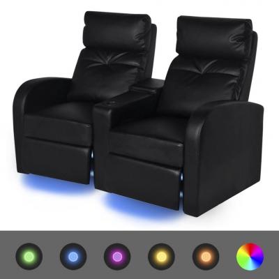 Emaga vidaxl fotele kinowe 2 osobowe, czarna, sztuczna skóra z podświetleniem led