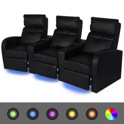 Emaga vidaxl fotele kinowe 3 osobowe, czarna, sztuczna skóra z podświetleniem led