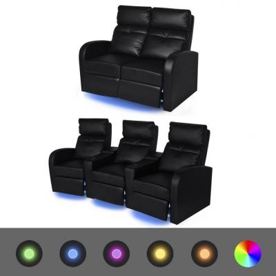 Emaga vidaxl fotele kinowe 2 + 3 osobowe, z podświetleniem led, czarna, sztuczna skóra