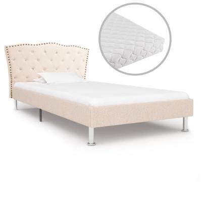 Emaga vidaxl łóżko z materacem, beżowe, tkanina, 90 x 200 cm