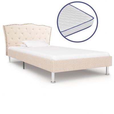 Emaga vidaxl łóżko z materacem memory, tkanina, beżowe, 90x200 cm