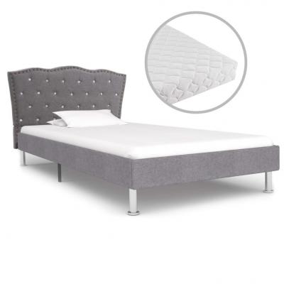 Emaga vidaxl łóżko z materacem, jasnoszare, tkanina, 90 x 200 cm