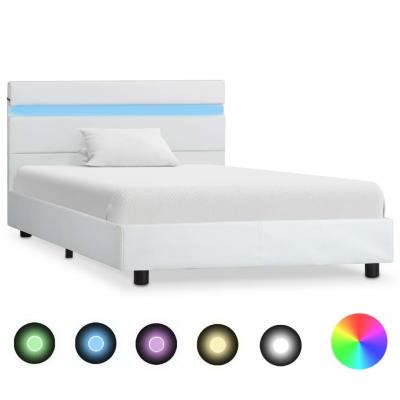 Emaga vidaxl rama łóżka z led, biała, sztuczna skóra, 90 x 200 cm