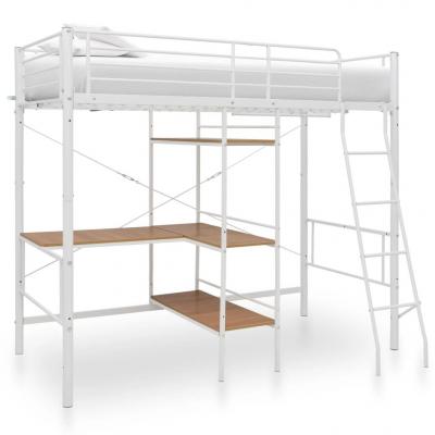Emaga vidaxl rama łóżka piętrowego z biurkiem, biała, metalowa, 90 x 200 cm