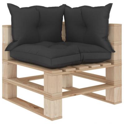 Emaga vidaxl ogrodowe siedzisko narożne z palet, czarne poduszki, drewniane