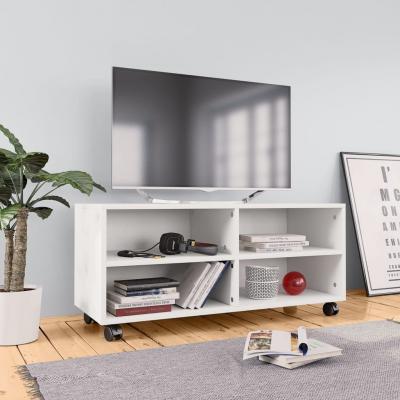 Emaga vidaxl szafka pod tv z kółkami, biała, 90x35x35 cm, płyta wiórowa