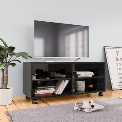 Emaga vidaxl szafka pod tv z kółkami, wysoki połysk, czarna, 90x35x35 cm