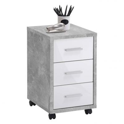 Emaga fmd mobilna szafka z szufladami, betonowy i biel na wysoki połysk