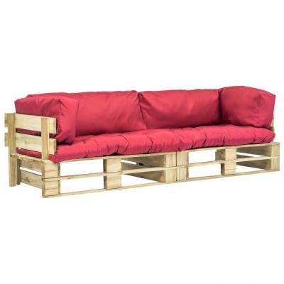 Emaga vidaxl meble ogrodowe z palet, 2 szt., drewno, czerwone poduszki