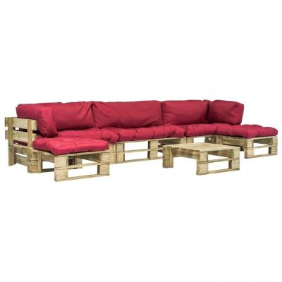 Emaga vidaxl 6-cz. zestaw ogrodowy, czerwone poduszki, palety z drewna