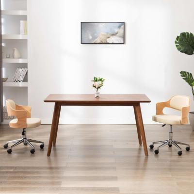 Emaga vidaxl obrotowe krzesło stołowe, kremowe, gięte drewno i ekoskóra