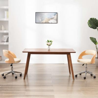 Emaga vidaxl obrotowe krzesło biurowe, kremowe, gięte drewno i ekoskóra