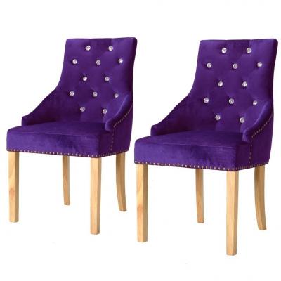 Emaga vidaxl krzesła stołowe, 2 szt., fioletowe, drewno dębowe i aksamit