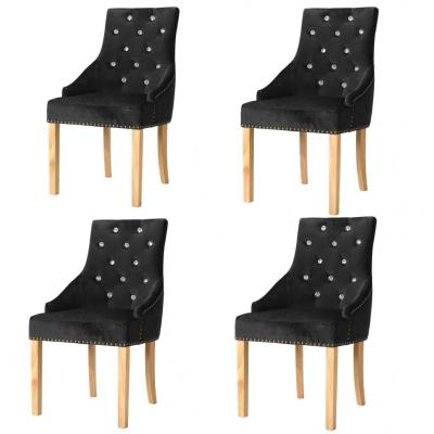 Emaga vidaxl krzesła stołowe, 4 szt., czarne, lite drewno dębowe i aksamit