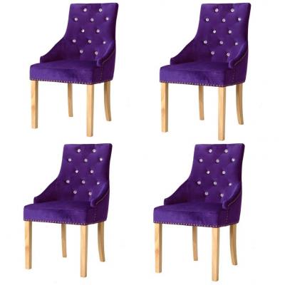 Emaga vidaxl krzesła stołowe 4 szt., fioletowe, lite drewno dębowe i aksamit