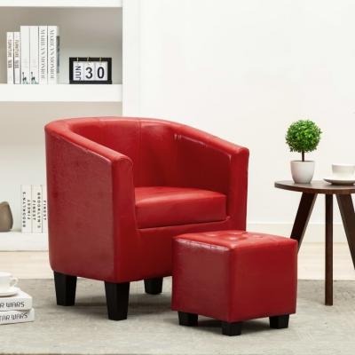 Emaga vidaxl fotel klubowy z podnóżkiem, czerwony, sztuczna skóra