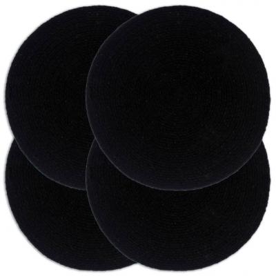 Emaga vidaxl maty na stół, 4 szt., gładkie, czarne, 38 cm, okrągłe, bawełna