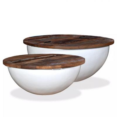 Emaga vidaxl stoliki kawowe, 2 szt., drewno z odzysku, białe, kształt misy