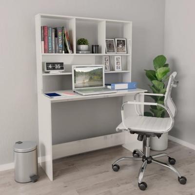 Emaga vidaxl biurko z półkami, wysoki połysk, białe, 110x45x157 cm