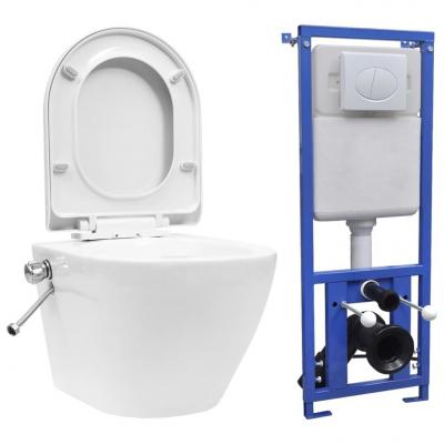 Emaga vidaxl toaleta bezkołnierzowa ze spłuczką podtynkową, ceramika, biała